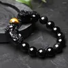 Strand Natural Obsidian с тигровыми видами Beads Bracelet Bracelet Gold Color Charm Pixiu