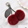 Key Rings Fashion New Cute Fluffy Artificial Rabbit Fur Ball Pompom Leaf Sweet Keychain Cherry Car Ring Handbag Pendant Women Gifts Dhswm