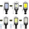 Buiten Solar Wall Lights Cob LED Street Lamp met afstandsbediening 3 Lichtmodus Waterdichte bewegingssensor Beveiliging verlichting voor tuin