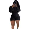 Kvinnors träningsdräkter S-5XL Sticked Long Sleeve Tracksuit 2 Pieces Shorts Set Women o Neck Crop Top och Biker Summer Sport Outfit