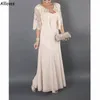 Sereia mãe chiffon elegante da noiva vestidos para casamento mangas rendas mulheres noite vestidos de baile com jaqueta capa chique formal ocn festa wearcl1674 e