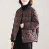 Damesgeullagen katoen-geveedde jassen dames herfst winter 2023 stijl jas losse printen overdreven stiksels vrouwelijke outcoat tops