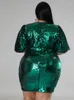 Plus Size Dresses Shiny Sequin Women O Neck Puff Sleeve Slim Fit Mini Dress Gwons Sparkly Party Birthday Nighclub Outfits 4XL