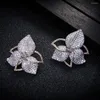 Серьги -свисые серьги Cubic Циркония 3 цвета Mirco Pave Flower Design Drop Серьга Великие свадебные украшения E9013