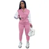 Femmes Hiver Baseball Uniforme Survêtements À Manches Longues Patchwork Veste Et Pantalon Assortis Deux Pièces Ensembles Outwork Tenues Survêtements Décontractés