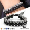 Strand Double Layer Natural Tiger Eyes Beads Tibetan Buddha 7 Chakra Lava Stone Men Bracelet Women Jewelry Gifts