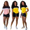 Kvinnors träningsdräkter Patchwork Sport Tracksuit 2 stycken Shorts Set Women Short Sleeve O Neck T-shirt och Biker Summer Casual Outfits för 2023