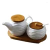 Storage Bottles Kitchen Supplies Ceramic Oil Pot Seasoning Set Box Salt Sugar Bowl Pepper Sauce Vinegar Jars WJ022428