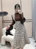 Work Dresses Women Winter Vintage Suits 2023 Autumn Slim Sweaters Retro A-line Tweed Plaid Dress Sets Elegant Fashion Ladies 2 Piece