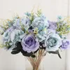 Decorative Flowers Artificial Rose Hydrangea Bouquet Bride Holding Romantic Wedding Decor Home Room Decoration Accessories DIY Fake Plants