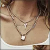 Pendant Necklaces Vintage Mtilayer Crystal Necklace Women Gold Color Beads Moon Star Horn Crescent Choker Jewelry 828 Q2 Drop Delive Ot75P