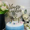 Geschenkwikkeling Personaliseer paar naam houten cake topper aangepaste acryl spiegel rosé goud zwart bruiloft decoraties jubileumfeest 230110