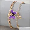 Ankiety 2 PCSSet Emalia Butterfly Charm Bracelety kostki dla kobiet urocze gwiazda bransoletka z frędzlami Bransoletka Boho dziewczęta pieszo plaż