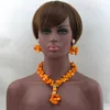 Ensemble de boucles d'oreilles et collier, bijoux de mariée tendance, perles de mariage africaines, jaune, Orange, corail, déclaration nigériane, ABL488