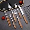 Dijkarts sets houten handgreep roestvrijstalen tafelwerk set draagbare hoogwaardige mes vorkhaanstoffen lepel school thuisreizen flatware