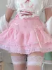 Kjolar iamty coquette estetisk mini kjol rosa kaskad ruffle aline knappar laceup kawaii japansk fairycore outfit y2k 230110