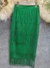 تنورات Green Fringe Bodycon Pencil High High Weist Women Stretch Gheath Midi Length Ladies Slim Jupe Saias Faldas Big Size 230110