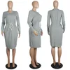 Casual Kleider Solide Langarm Kleid Mit Taschen Frauen O Hals Kordelzug Taille Elegante Herbst Frühling Kleidung Loungewear