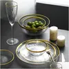 Derees borden Clear Glass Gold Stroke servies Lader Bord Transparante diner Cake Dessert Bowl Set Tafel Groothandel BK Drop del Dhtn0