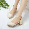 Dress Shoes Women's Pumps Thick High Heels Woman Fashion Buckle Solid Female Sweet Big Size Casual Chunky Office Round Toe