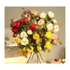 Fiori decorativi Ghirlande 5 Testa Seta Camelia Rosa Artificiale Lungo Stelo di plastica Matrimonio Strada Piombo Tessuto finto Fiore finto Casa D Dhwab