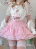 Kjolar iamty coquette estetisk mini kjol rosa kaskad ruffle aline knappar laceup kawaii japansk fairycore outfit y2k 230110