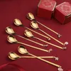 Dinnerware Sets 10Pcs Wedding Souvenir Pendant Coffee Mixing Dessert Spoons Gold Stainless Steel Drink Tableware