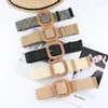 Belts Luxury Bohemia Round Buckle Elastic Braided For Women Solid Colors Linen Weave Fake Straw Wide Belt PP Waistband