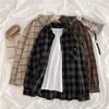 Men's Casual Shirts Vintage Plaid Women Autumn Long Sleeve Oversize Button Up Shirt Korean Fashion Fall Outwear Tops Blusas Mujer 2023