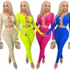 Women's Tracksuits Sexy Tie Front Crop Top And Pants Knit Two Piece Set Night Pary Club Outfits Long Sleeve Tracksuit Women Spring Solid