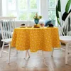 Tale -topo de toalha de mesa caracteres de arroz amarelo linho de linho de algodão lisos geométricos de borda laminada redonda Zhuo Coffee Home Kitchen Living Living