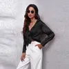 Women Satin Silk Blouses V Neck Button Down Long Sleeve Casual Summer Dressy Tops for Work Professional