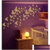 ملصقات الجدار 12pcs/مجموعة الذهب الوردي 3D Hollow Butterfly Sticker for Home Decor Butterflies Room Decoration Decors Wll993 DHPBI