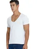 Magliette da uomo T-shirt con scollo a V profondo per uomo Low Cut Scoop Top Tees Drop Tail manica corta da uomo in cotone stile casual 230110