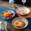 Assiettes Bohemian Dîner Set Household Creative Plate Dîle de cuisine Supplies Fruit Dish Retro Flower Rice