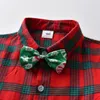 Conjuntos de roupas Prowow Crianças Roupas de Natal para Meninos Vermelho Xadrez T-ShirtSuspender Calças Verdes Xmas Crianças Outifts Ano Criança Traje 230110