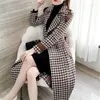 Women's Wool Woolen Jacket Women's Mid-Length Autumn Winter Clothing 2023 Coat Houndstooth Body Outwear Female Belt Overcoat Top