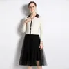 Casual Kleider Herbst Gestrickte Pullover Frauen Drehen Unten Kragen Mesh Patchwork Kleid Langarm Damen Büro Arbeit Midi