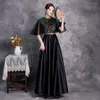 Abbigliamento etnico Retro Paillettes Ricamo Applique Colletto alla coreana Raso Qipao Chiffon sexy Manica volante A-Line Cheongsam Donne cinesi