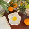 Plates Korean Hand-Painted Ceramic Plate Japanese Cute Cartoon Irregular Eggs Pattern Breakfast Tray Dessert Salad Dish Duck Spoon