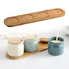 Plates S/M/L Ceramic Seasoning Box Wooden Bamboo Tray Creative Nordic Kitchen Jar Storage Tools