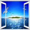 Bakgrunder Anpassad väggmålning 3D-fönster Sea View Wall Painting Beach Island Seagulls vardagsrum Non-vävt självhäftande tapeter vattentät