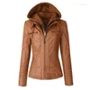 Women's Leather PU Faux Jacket Women 2023 Spring Autumn Motorcycle Hoodies Outerwear Basic Coat