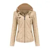 Women's Leather PU Faux Jacket Women 2023 Spring Autumn Motorcycle Hoodies Outerwear Basic Coat