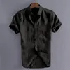 Herr tshirts färger linne kort hylsa lös skjorta vriddown krage enkel stil vanlig färg topp sommarduk buj 230109