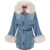 Women's Down Parkas Fur Parka Winter Denim Windbreaker Jacket Cotton Padded Long Coat Loose Detachable Liner Thickened Overcoat 230111