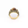 Cluster-Ringe Großhandel im Vintage-Stil, Edelstahl, vergoldet, natürlicher türkisfarbener Tigerauge-Ring für Männer