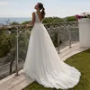 Robe de mariée col en V robes 2023 Sexy dos nu étage longueur dentelle corsage Tulle une ligne robes De mariée robe De Noiva Real Po