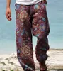 남자 바지 남성 헐렁한 캐주얼 프린트 넓은 다리 바지 여름 여름 허가 해변 하와이 크기 5xL 느슨한 남자 바지