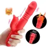 Vuxen massager dubbel tung vibrerande dildo med uppvärmning teleskopisk roterande vibrator för kvinna anal vaginal klitoris stimulator sexleksaker